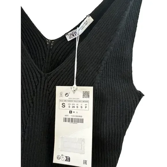 Zara Knit Crop Top Black with Scalloped Bottom Womens Size Small NWT - Picture 4 of 5